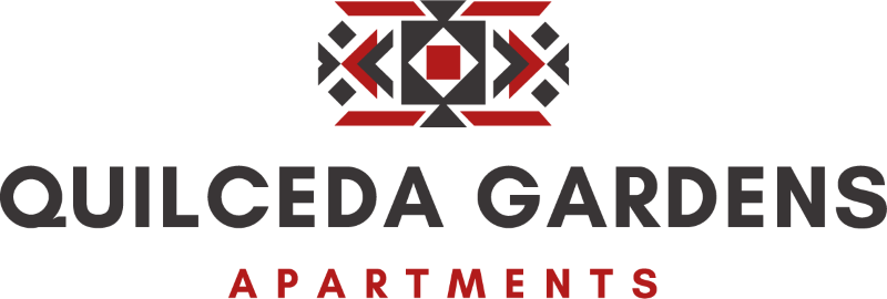 the logos for quilleda gardens and apartments with a green background and a red